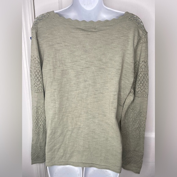 FRYE NWT Pointelle Green Women's Knit Cardigan Sweater - Picture 7 of 12